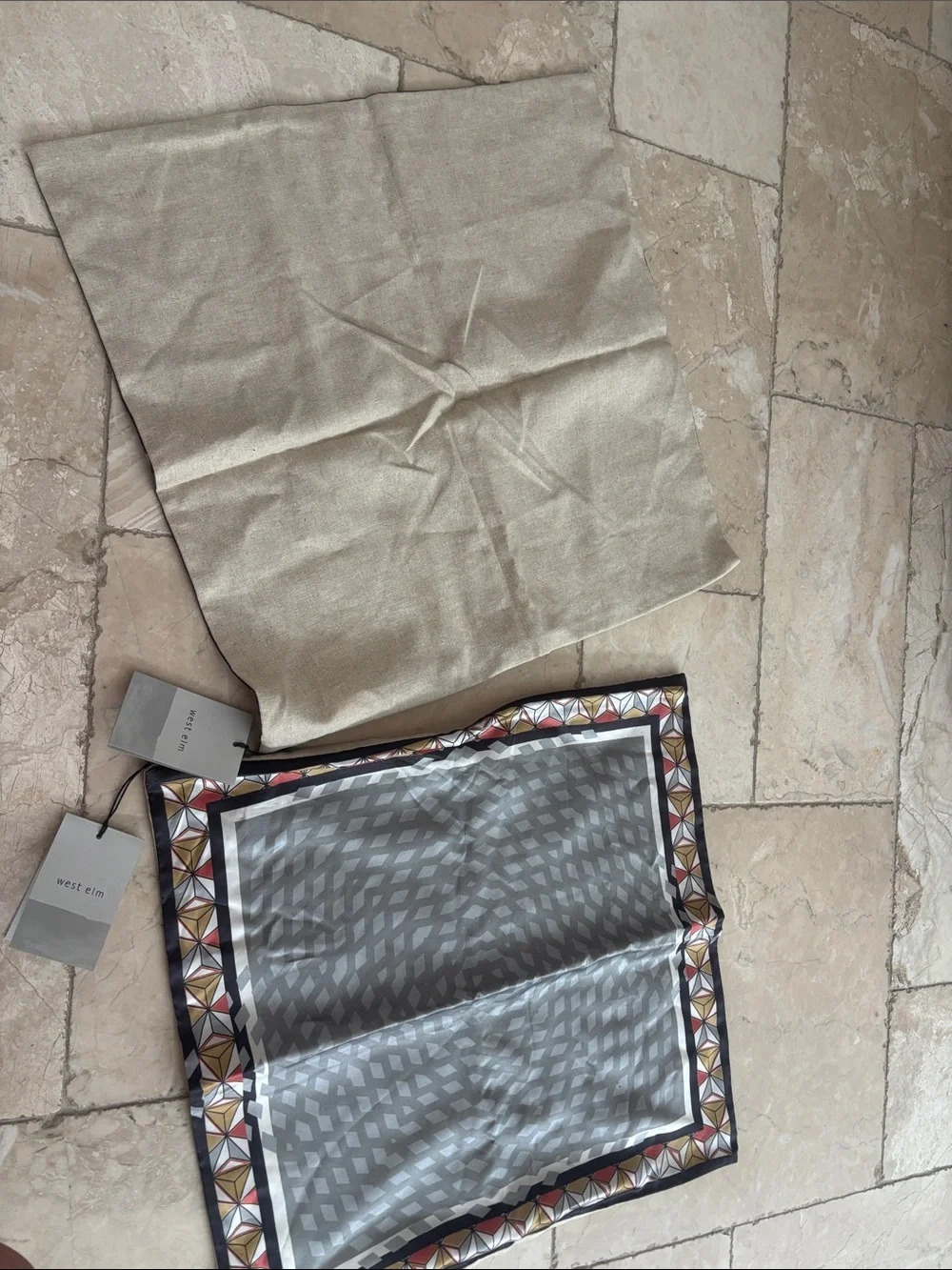 West Elm Gray Geometric Border pattern pillowcases - Pair NWT